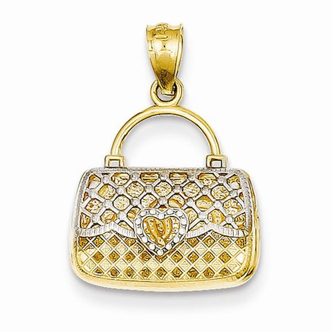 14k Gold & Rhodium Reversible Heart Handbag pendant, Stylish Pendants for Necklace