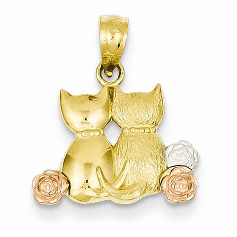 14k Gold & Rhodium Two-tone Cats Pendant, Pendants for Necklace