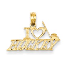 14k Yellow Gold I love hockey Charm hide-image