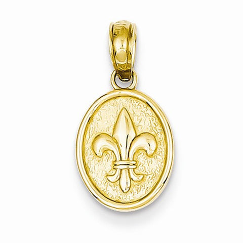 14k Gold Polished Small Fleur De Lis in Oval Pendant, Pendants for Necklace