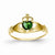 14k Yellow Gold Green CZ Polished Claddagh Ring