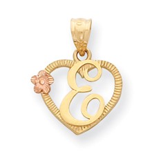 14k Gold Two-Tone Initial E in Heart Charm hide-image