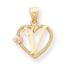 14k Gold Two-Tone Initial V in Heart Charm hide-image