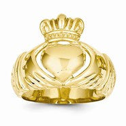 14k Yellow Gold Polished Domed Claddagh Ring