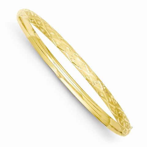 14K Yellow Gold Diamond-Cut Fancy Hinged Bangle Bracelet