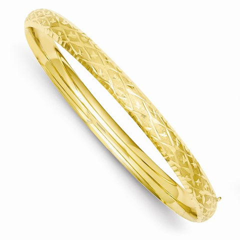 14K Yellow Gold Diamond-Cut Fancy Hinged Bangle Bracelet