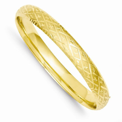 14K Yellow Gold Diamond-Cut Fancy Hinged Bangle Bracelet