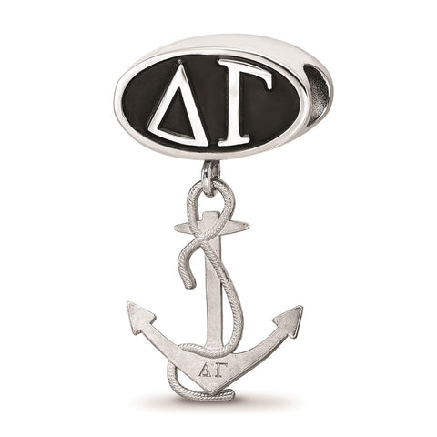 Sterling Silver LogoArt Delta Gamma Oval With Anchor Dangle Bead