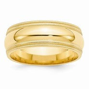 14k Yellow Gold 8mm Double Milgrain Comfort Fit Wedding Band