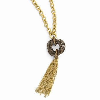 Bronze/Yellow Bronze Polished Brown & Gold-Tone Tassel Necklace