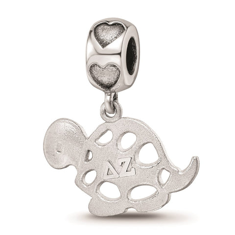 Sterling Silver LogoArt Delta Zeta Turtle On Heart Bead