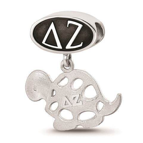 Sterling Silver LogoArt Delta Zeta Oval With Turtle Dangle Bead