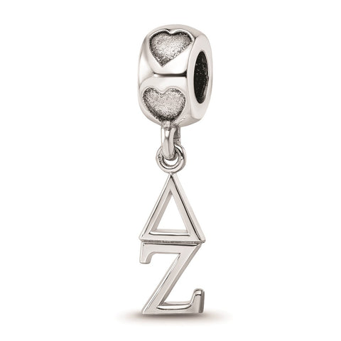 Sterling Silver LogoArt Delta Zeta Vertical Letters On Heart Bead