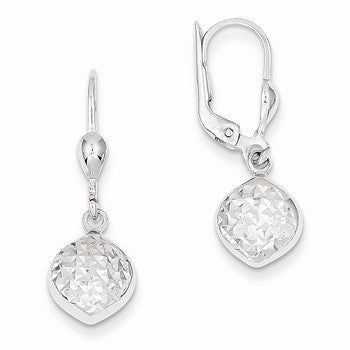 14k White Gold Polished Diamond-Cut Dangle Leverback Earrings