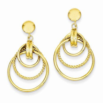 14k Yellow Gold Polished Twisted 3 Circle Fancy Post Earrings