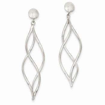 14k White Gold Swirl Dangle Earrings