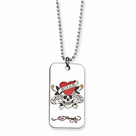 Skull, Heart Dog Tag Painted Necklace