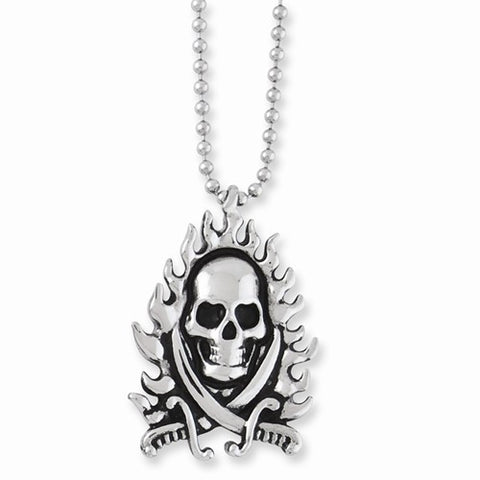 Stainless Steel Skull Swords Pendant On Necklace