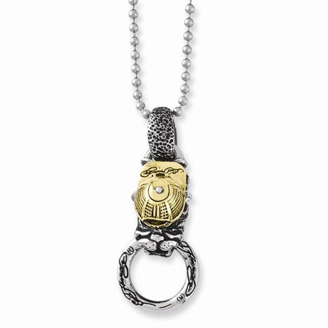 Stainless Steel Bulldog Bronze Cap & Black Dia Eyes Pendant On Necklace