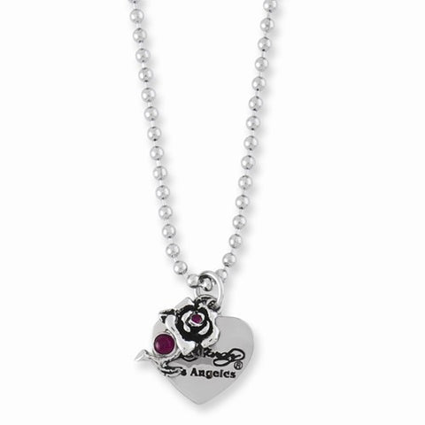 Stainless Steel Rose CZ & Heart Logo Pendant On Necklace