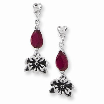 Stainle Steel Red CZ w/Flower Earrings