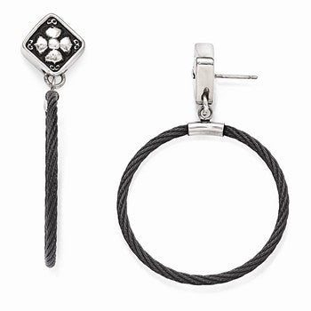 Black Titanium Sterling Silver Cable Drop Post Earrings