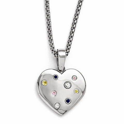 Titanium/Silver Two-Tone Heart Multi-Color Sapphire with Silver Bezels & Ex Necklace