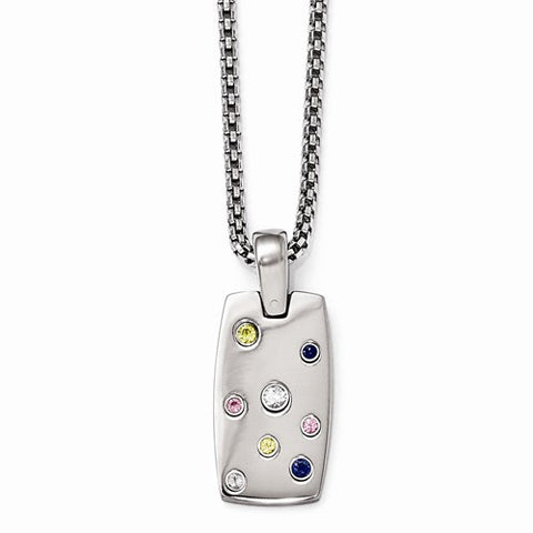 Titanium/Silver Two-Tone Multi-Color Sapphire with Silver Bezel & Ex Necklace