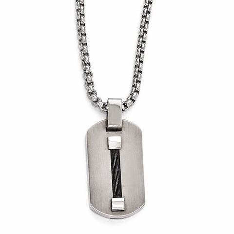 Titanium Dog Tag & Cable Pendant On Necklace