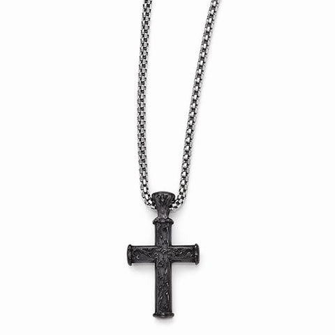 Titanium Black Ti Design Cross Pendant On Necklace