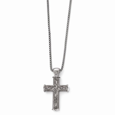 Titanium Casted Satin & Polished Cross Pendant On Necklace