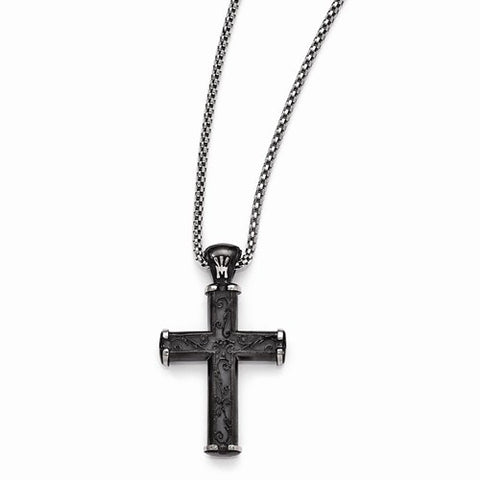 Titanium Black Ti Casted Satin & Polished Cross Pendant On Necklace