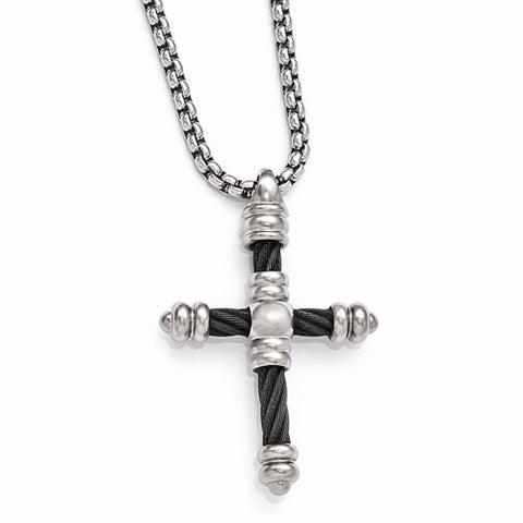 Titanium Cable Cross Pendant On Necklace