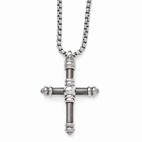 Titanium Brushed & Polished Cross Pendant On Necklace