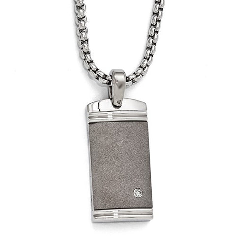 Titanium/Silver Two-Tone Dia Bezel Pendant On Necklace