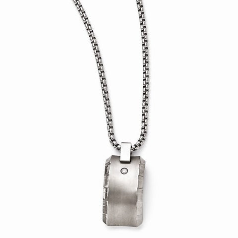 Titanium Brushed & Polished Dia Pendant On Necklace