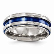 Titanium Grooved Blue Anodized 7.5mm Wedding Band