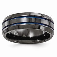 Black Titanium Beveled & Grooved Blue Anodized 8mm Wedding Band