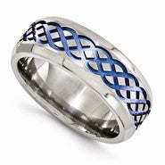 Titanium Blue Anodized Polished & Brushed 8mm Wedding Band