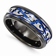 Black Titanium Scroll Pattern Blue Anodized 9mm Wedding Band