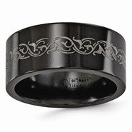 Titanium Flat Laser Patterned 10mm Wedding Band