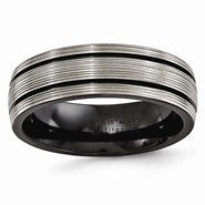 Black Titanium Grooves and Textured Lines 7mm Wedding Band