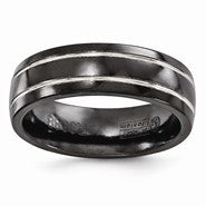 Black Titanium & Grey Grooved 7mm Wedding Band