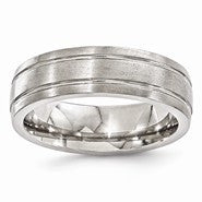 Titanium Polished & Brushed Grooved 7mm Wedding Band