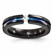 Black Titanium White Sapphire & Blue Anodized 4mm Wedding Band