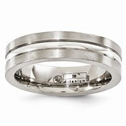 Titanium Brushed & Polished with Sterling Silver 6mm Wedding Band