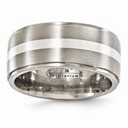 Titanium Brush & Polished with Sterling Silver 10mm Wedding Band