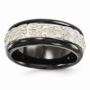 Black Titanium & Sterling Silver Patterned 9mm Wedding Band