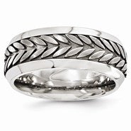 Titanium & Steel Patterned Beveled 9mm Wedding Band