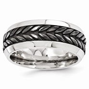 Titanium & Steel Black Titanium Beveled Patterned 9mm Wedding Band